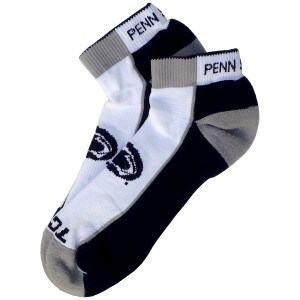 low cut navy, white, and gray socks with Penn State and Athletic Logo